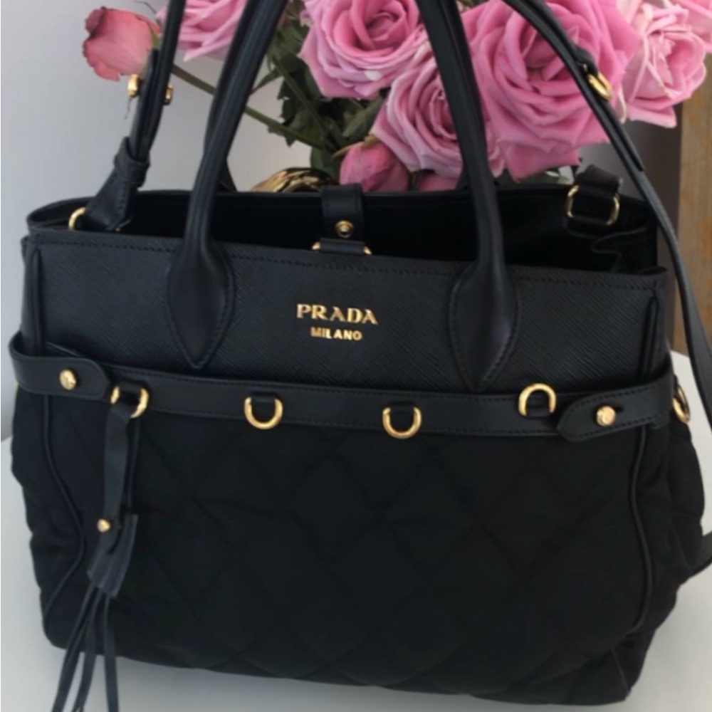 Prada Black Quilted Handbag with Gold Details
